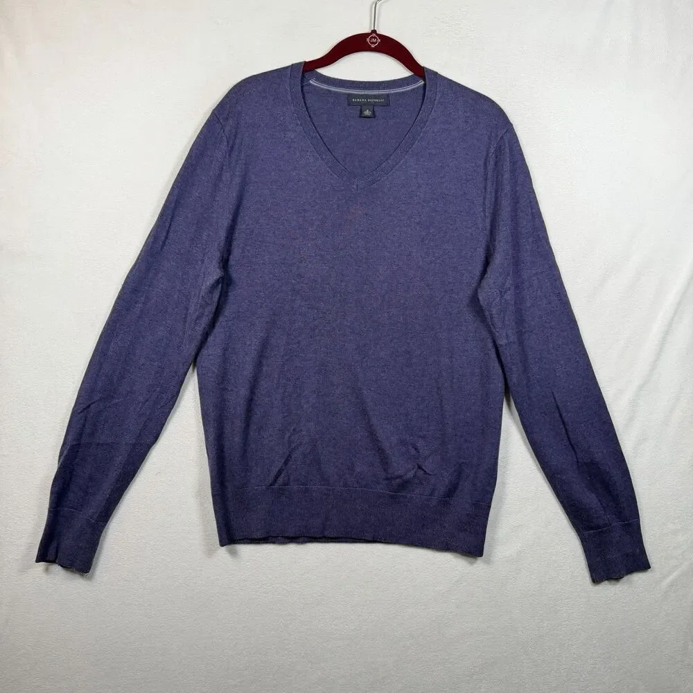 Banana Republic Men’s Purple V Neck Silk Cashmere Blend Sweater Size Small